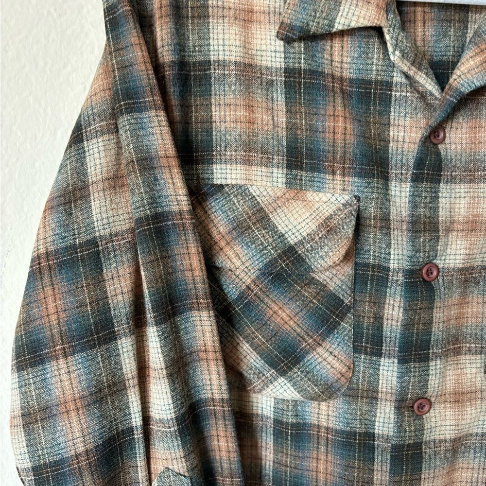 Pendleton 50s Board Wool Dress Green Brown Shirt Plaid Size M - Picture 6 of 6